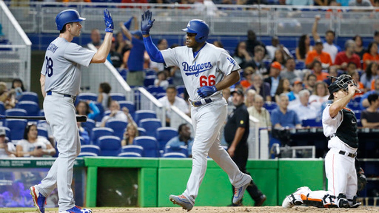 Puig hits 3-run homer in 9th to help Dodgers beat Miami 6-4 (Jul 14, 2017)